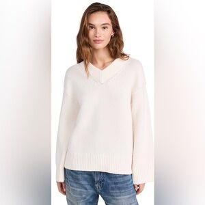 rag & bone Women's V-Neck Wool/Cashmere Danica Sweater in Cream Size L $478 NWT